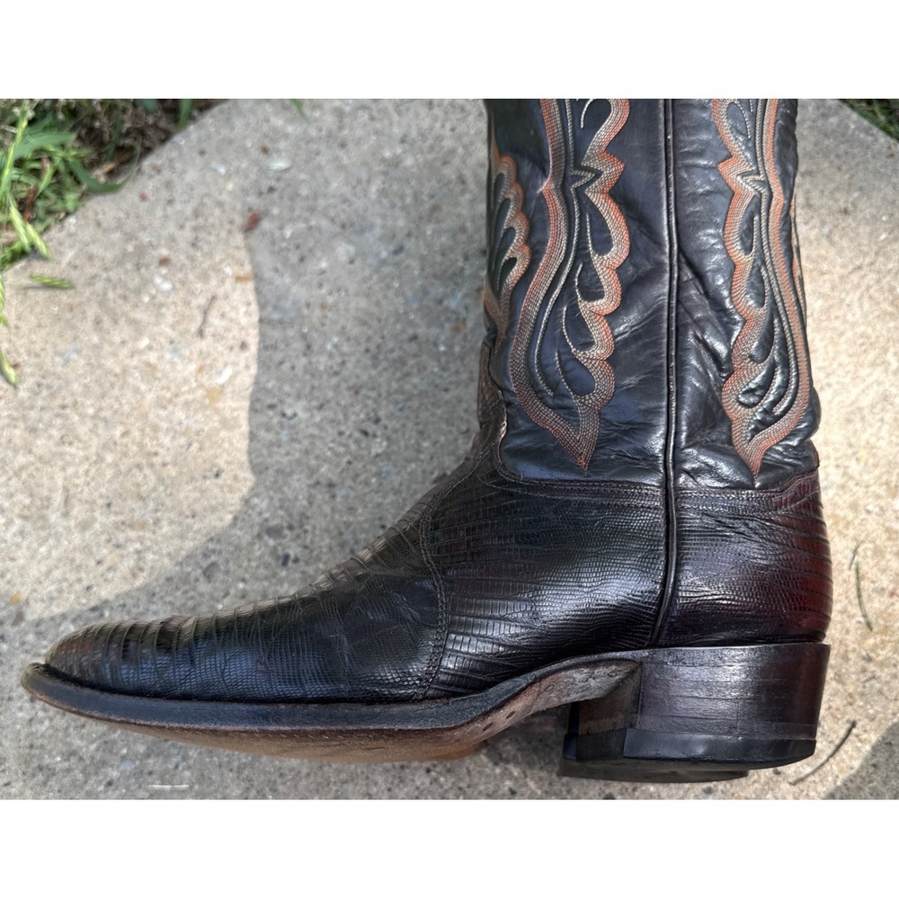 VTG Tony Lama Mens Brown Teju Lizard Skin Western Cowboy Boots 8536 Size 9.5 D - Picture 8 of 11